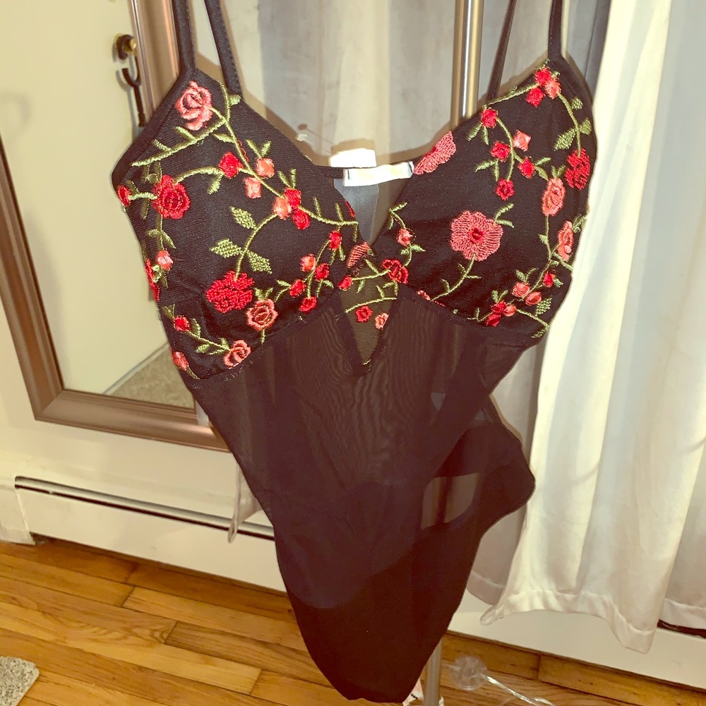 Strap floral see through bodysuit